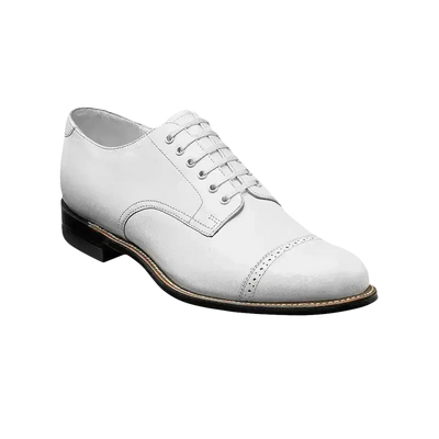 Men's White Stacy Adams Madison Cap Toe Lace-Up Leather Dress Shoes