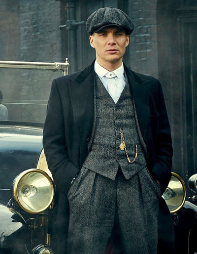 Mens Costume Thomas Shelby Grey 3 Piece Suit with Black Overcoat & Hat 1 2S-0379  - from alligatorwarehouse.com