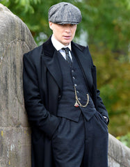 Mens Costume Thomas Shelby Black Suit Overcoat & Hat