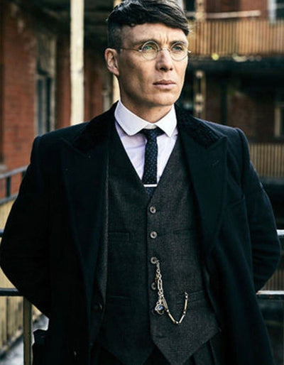 Mens Costume Thomas Shelby Black Vested Suit & Black Overcoat 11 XQ-6462  - from alligatorwarehouse.com