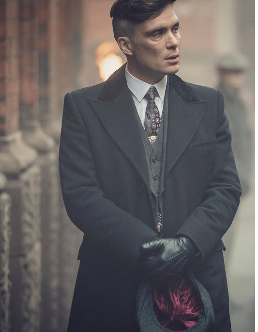 Mens Costume Thomas Shelby Vested Suit & Black Overcoat