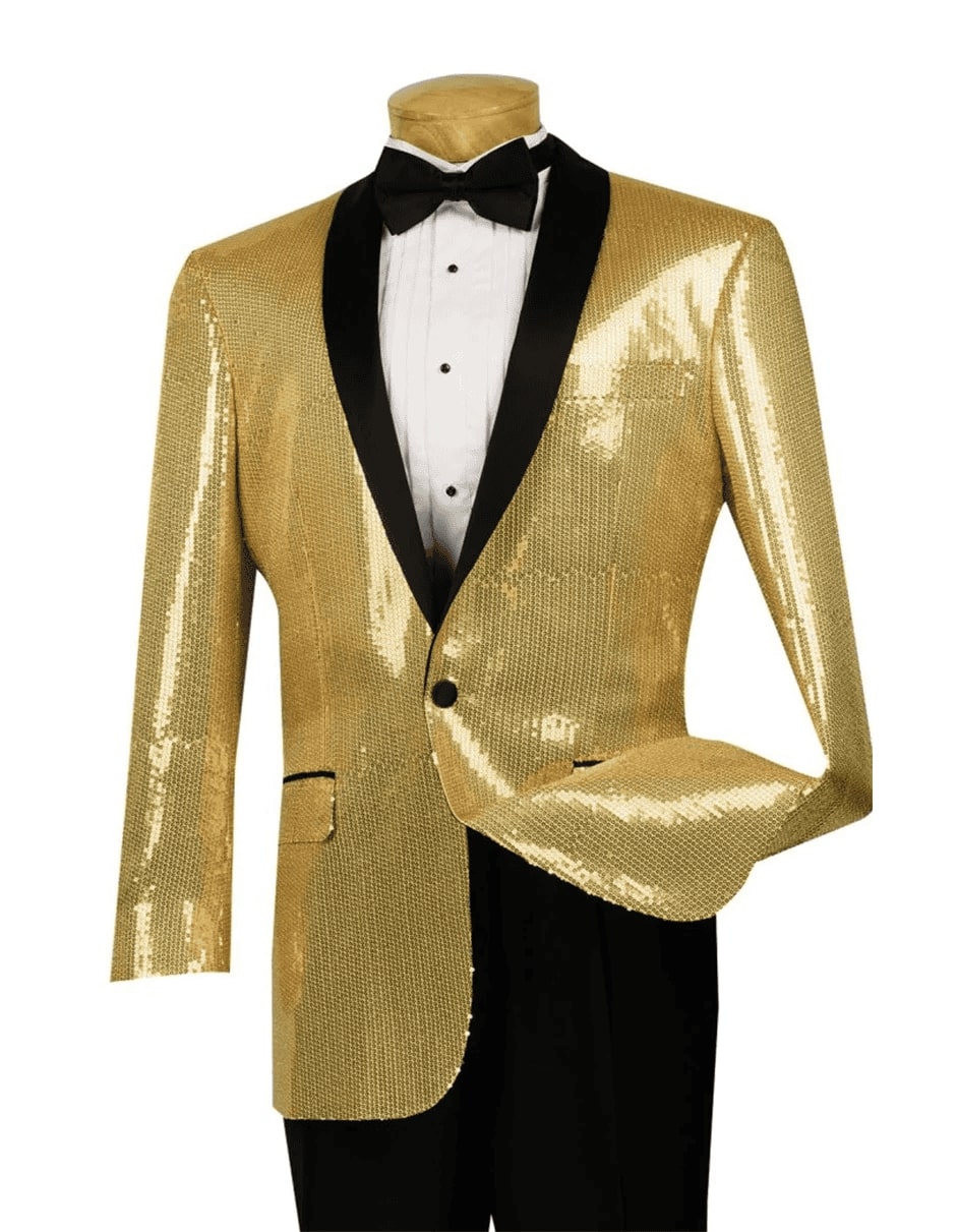 Mens Gold Sequin Tuxedo Blazer