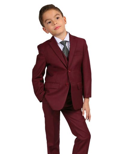 Boys Modern Fit 2 Button Vested Suit in Burgundy 1 0P-3457  - from alligatorwarehouse.com