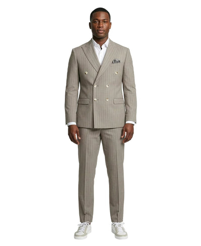 Men's Khaki Pinstripe Double Breasted Suit