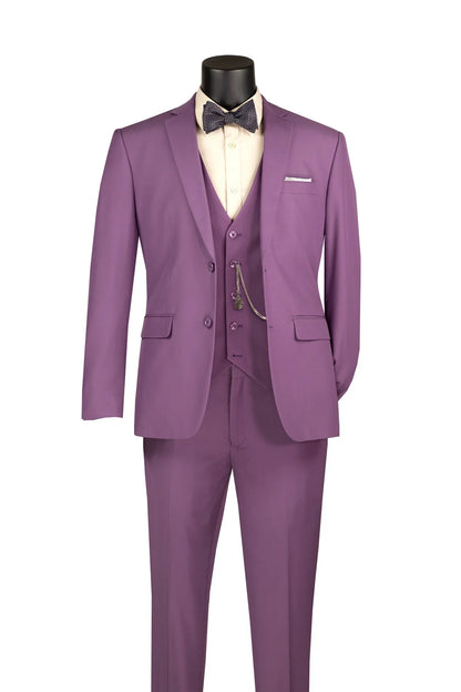 Men's Vintage Violet Solid Three Piece Suit