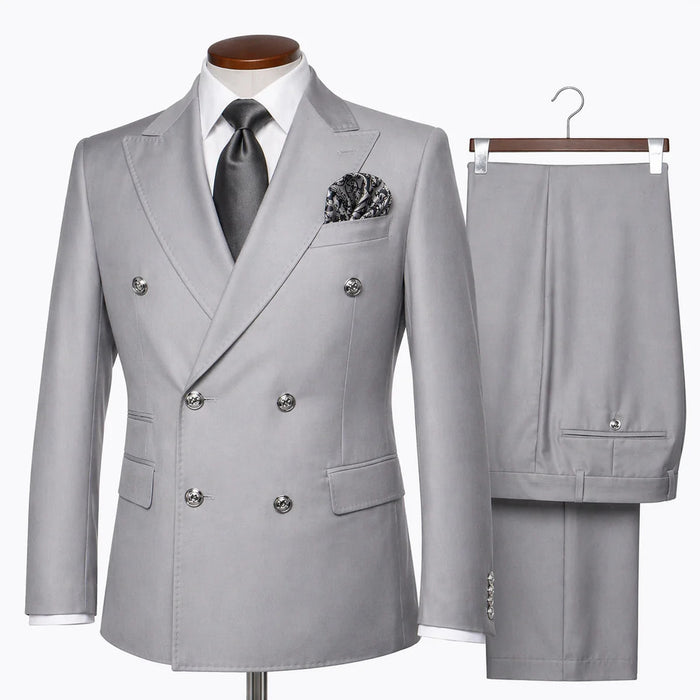 Rossi Man Silver Double Breasted Mens Modern Fit Suit