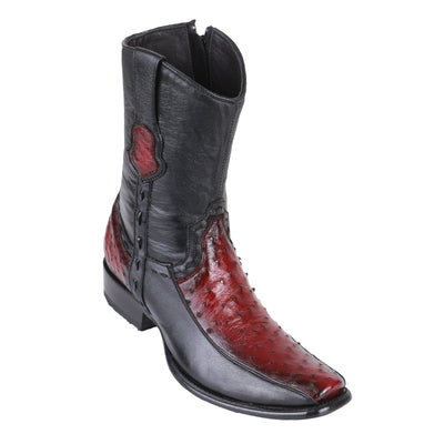 King Exotic Men's Ostrich & Deer Boots Faded Burgundy - H79BF Dubai Toe 1 479BF0343-01  - from alligatorwarehouse.com