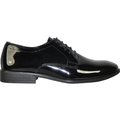 Bravo Mens Classic Plain Toe Shiny Patent Tuxedo Oxford Dress Shoe in Black