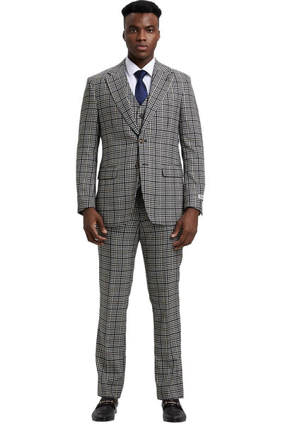 Men's Stacy Adams Vested Modern Fit Houndstooth Glen Plaid Suit in Grey & Green 2 SM162H1-02-38R  - from alligatorwarehouse.com