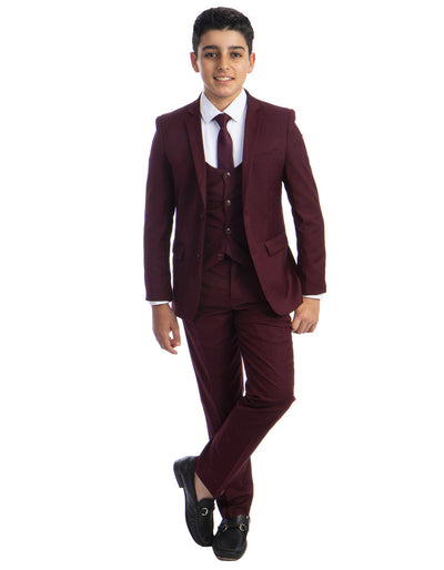 Boys Perry Ellis 2 Button Vested Wedding Suit in Burgundy 1 PB363-15-2  - from alligatorwarehouse.com