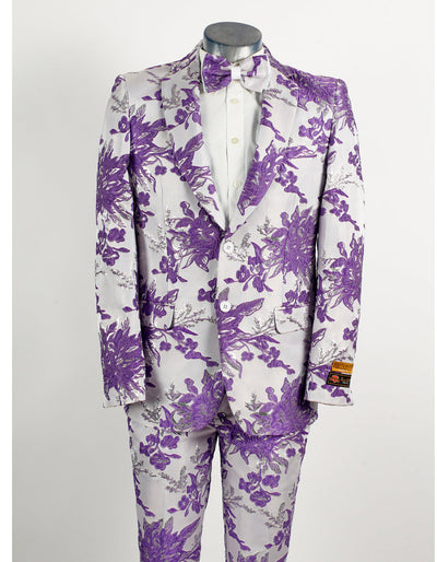 Mens 2 Button White & Lavender Purple Floral Paisley Prom and Wedding Tuxedo 1 Jennifer-Purple-Suit-XS  - from alligatorwarehouse.com