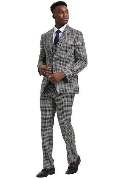 Men's Stacy Adams Vested Modern Fit Houndstooth Glen Plaid Suit in Grey & Green 3 SM162H1-02-38R  - from alligatorwarehouse.com