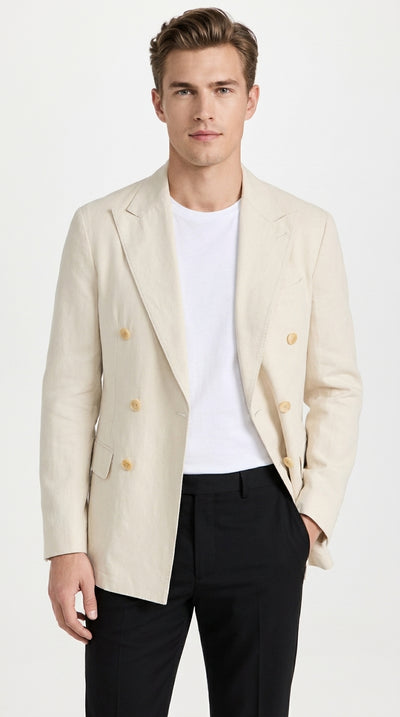 Men’s Cream Double Breasted Blazer – Ivory 6 Button Formal Wedding Sport Coat Off White color