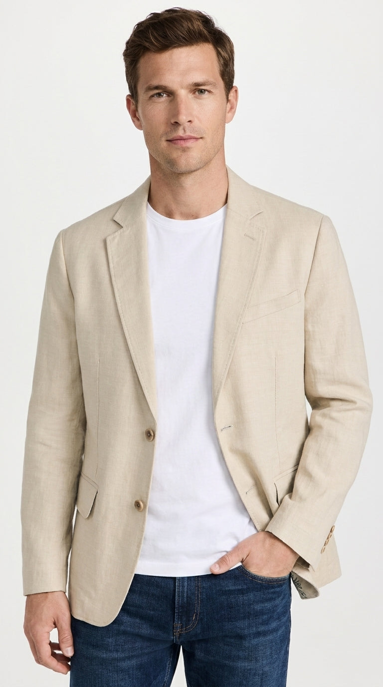 Men’s Khaki Linen Sport Coat – Lightweight Beige Blazer for Summer Weddings & Smart Casual Wear