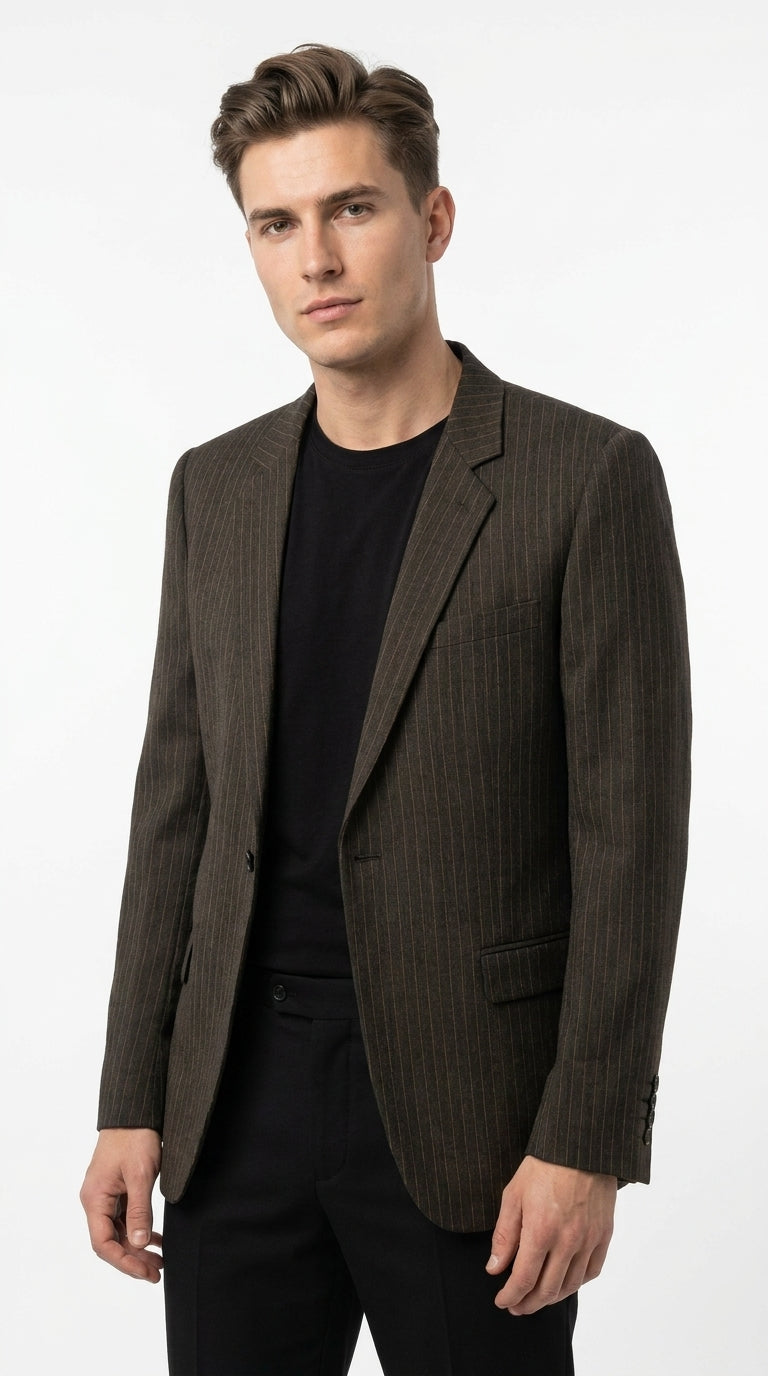 Men’s Vintage Dark Brown Pinstripe Blazer – Classic Retro Sport Coat Outfit