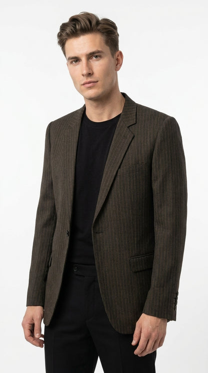 Men’s Vintage Dark Brown Pinstripe Blazer – Classic Retro Sport Coat Outfit