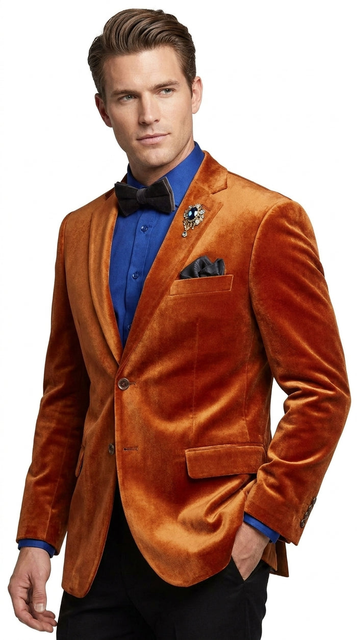 Men’s Burnt Orange Velvet Blazer – Kingsman Golden Bee Inspired Luxury Dinner Jacket