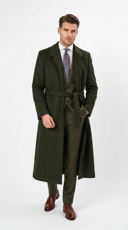 Men’s Blade Runner K Inspired Olive Green Wool Duster Coat – Long Vintage Sci-Fi Overcoat