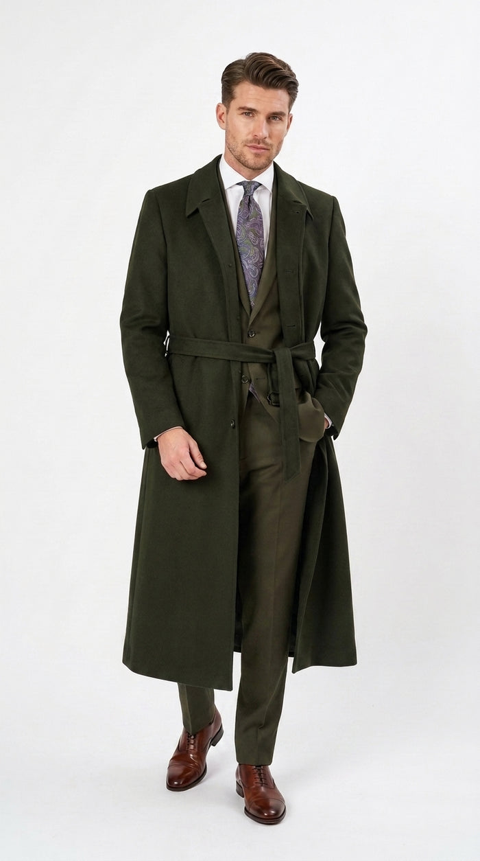 Men’s Blade Runner K Inspired Olive Green Wool Duster Coat – Long Vintage Sci-Fi Overcoat