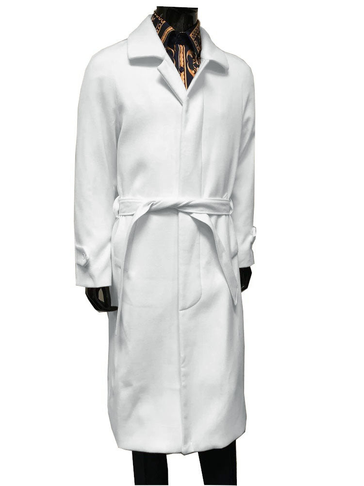 Mens Belted Wool Topcoat White Alberto Belt Overcoat