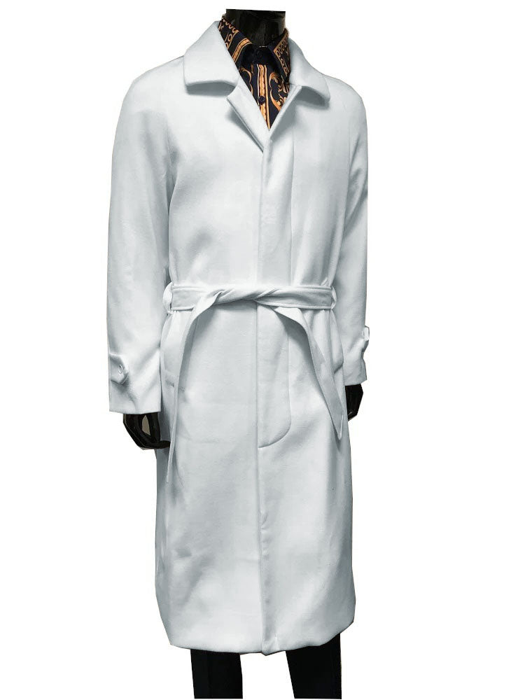 Mens Belted Wool Topcoat White Alberto Belt Overcoat