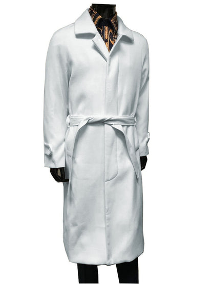 Mens Belted Wool Topcoat Off White Alberto Belt Overcoat
