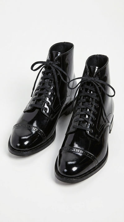 Men’s Black Lace-Up Leather Dress Boots – Vintage 1920s Peaky Blinders Cap Toe Boots in black color