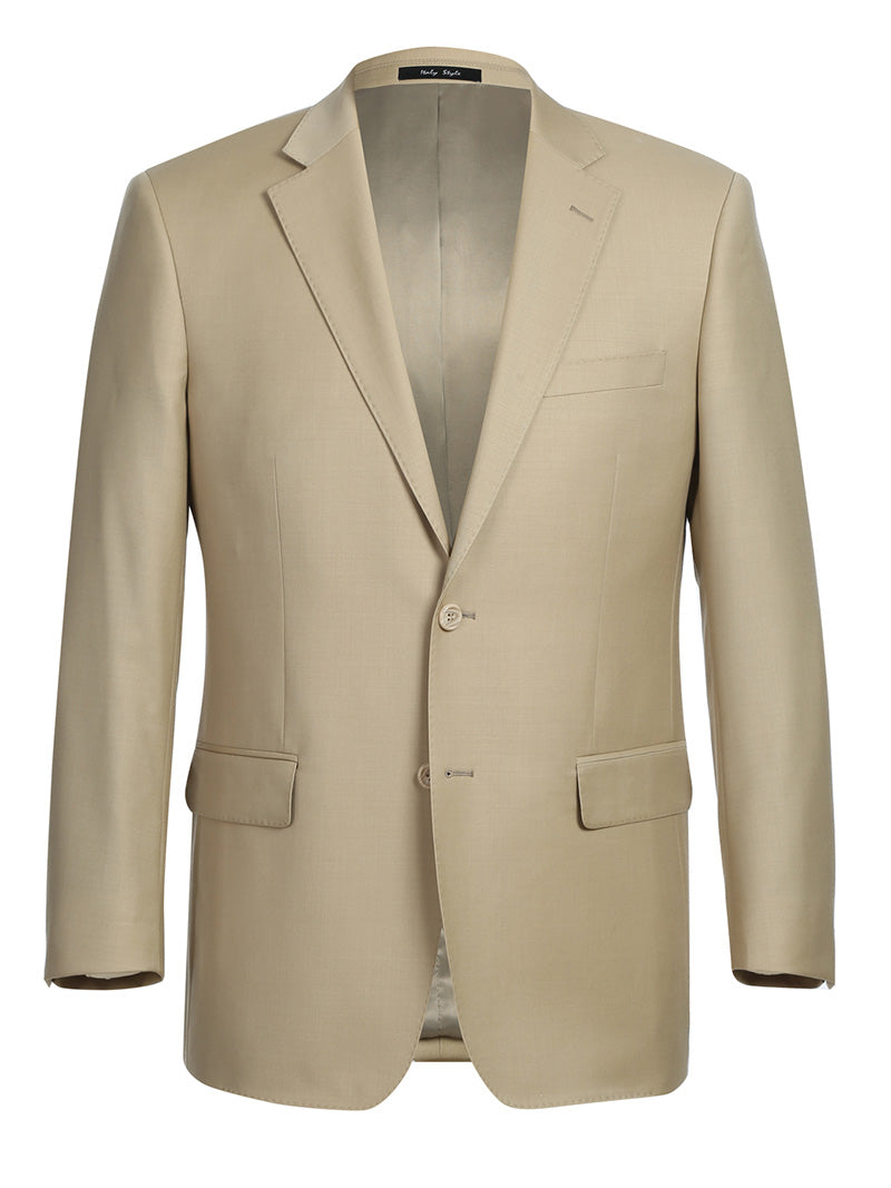 Bevagna Collection - Beige 100% Virgin Wool Regular Fit Pick Stitch 2 Piece Suit 2 Button