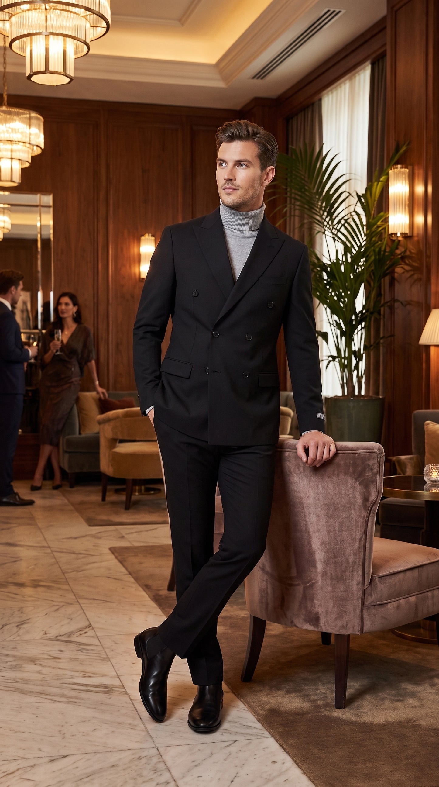 Men's Designer Stacy Adams Classic Double Breasted Suit in Black  Peak Lapel Slim fit