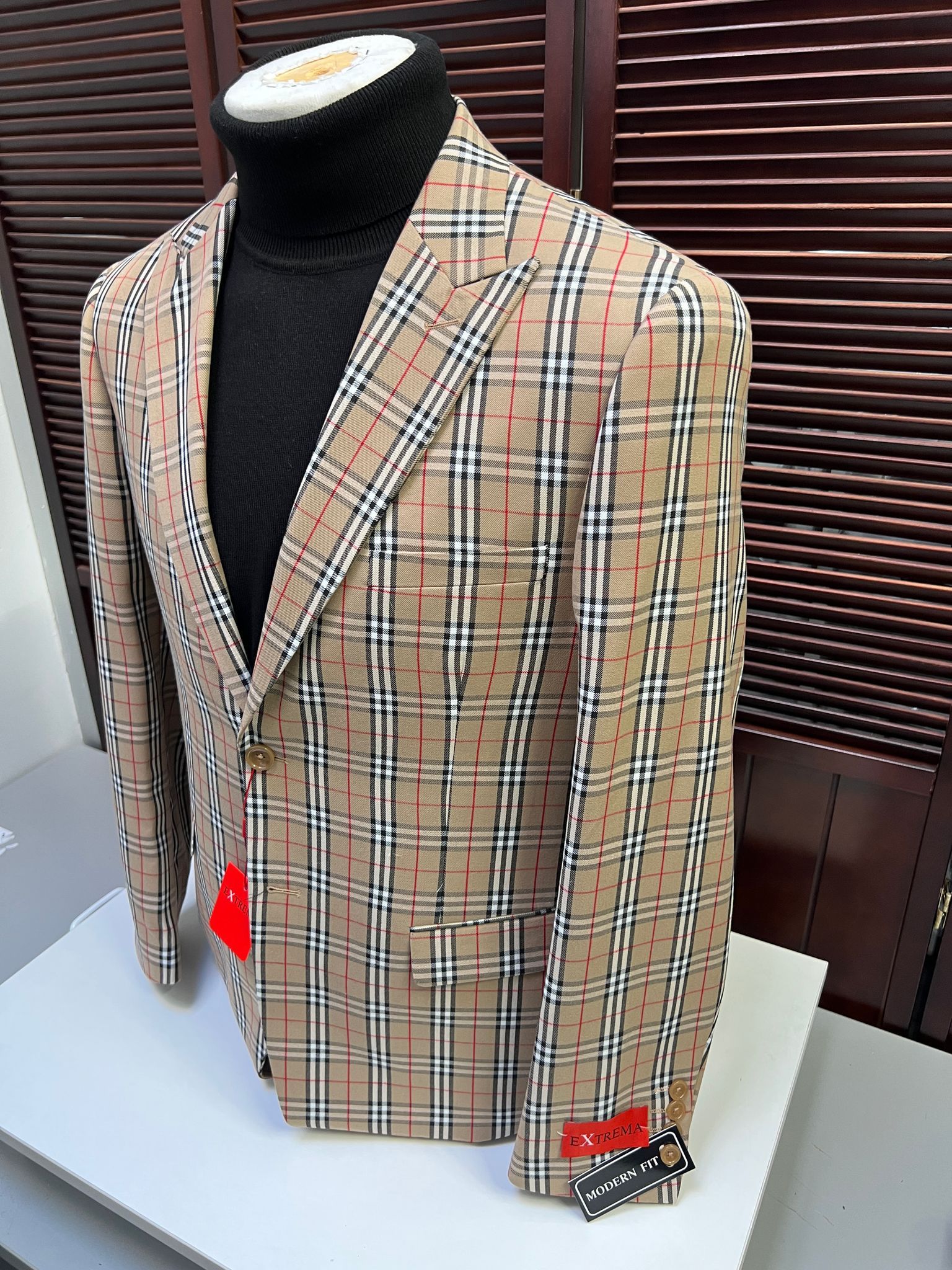 Classic Beige Checkered Blazer – Tan Plaid Sport Coat - Camel Windowpane Pattern 6   - from alligatorwarehouse.com