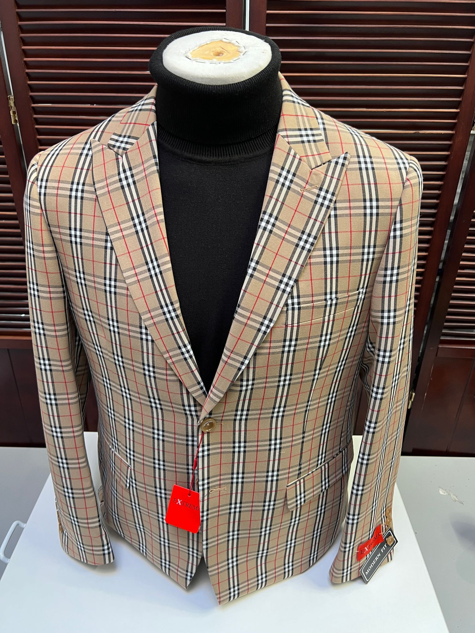 Classic Beige Checkered Blazer – Tan Plaid Sport Coat - Camel Windowpane Pattern 5   - from alligatorwarehouse.com