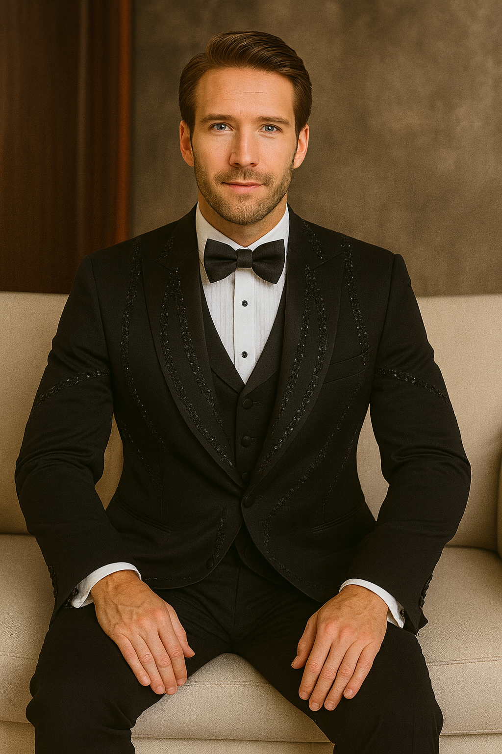Black Italian Wool 3-Piece Modern Fit Tuxedo 4   - from alligatorwarehouse.com