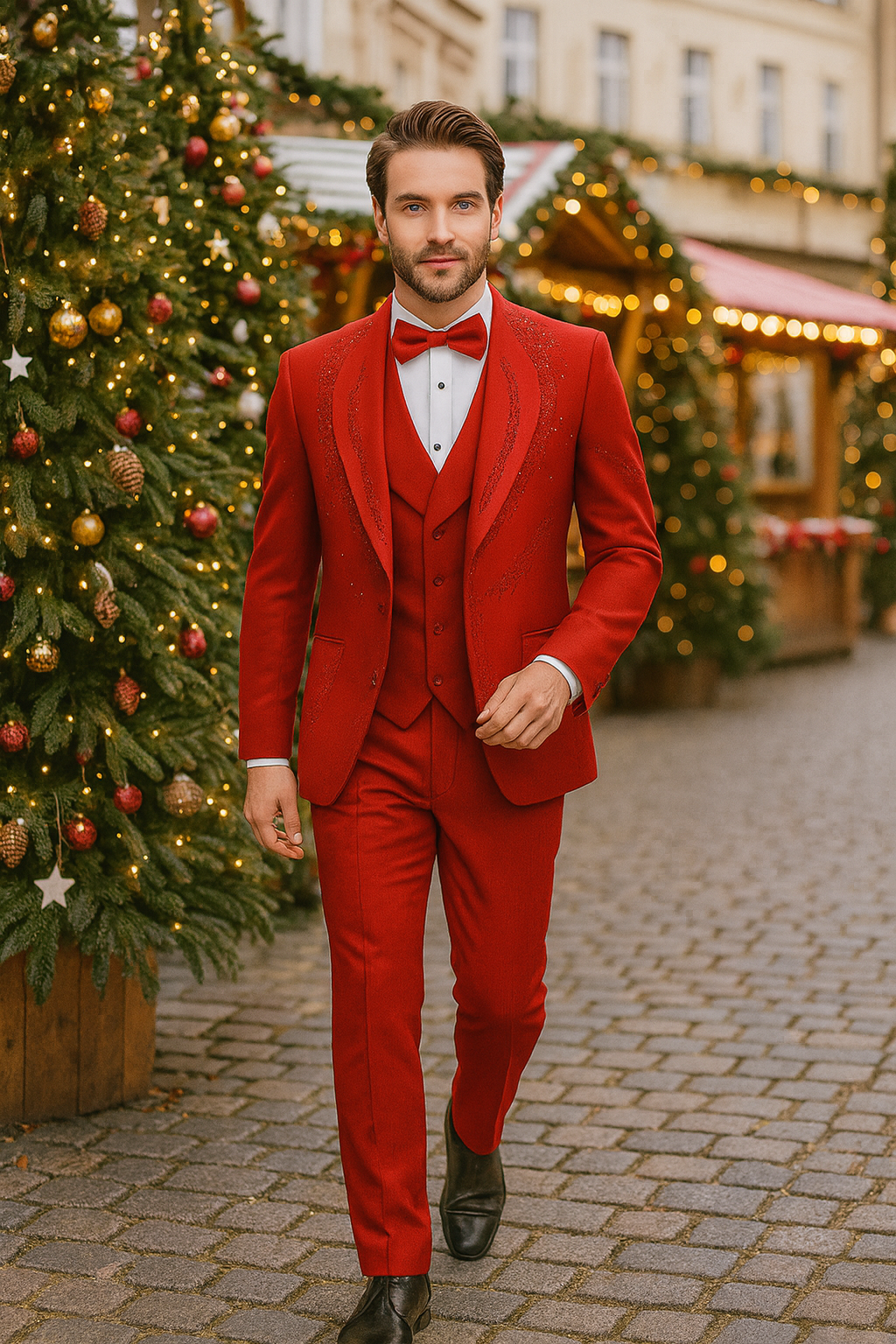Italian Red Wool 3-Piece Modern Fit Tuxedo