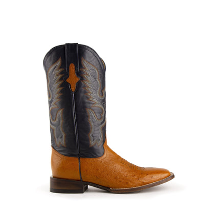 Mens Ferrini Square Toe Smooth Ostrich Cowboy Boot in Cognac