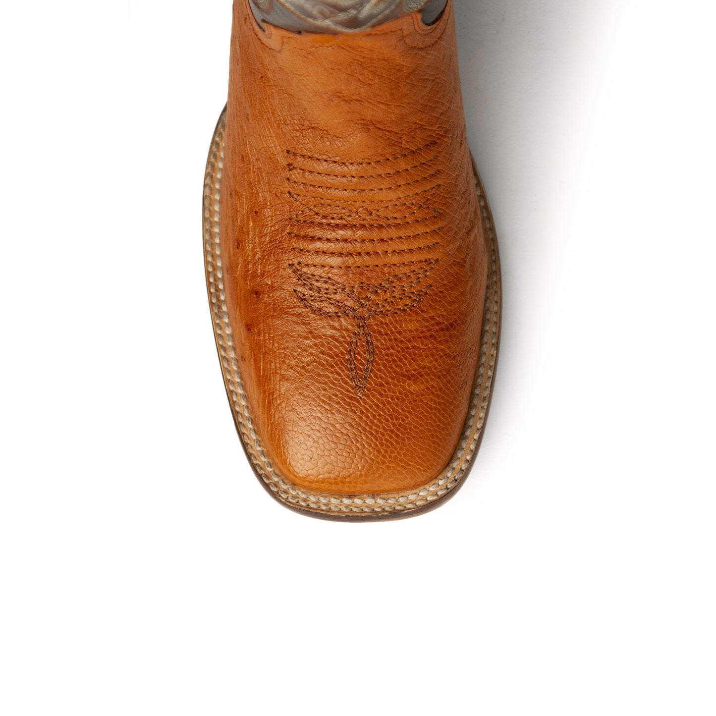 Mens Ferrini Square Toe Smooth Ostrich Cowboy Boot in Cognac