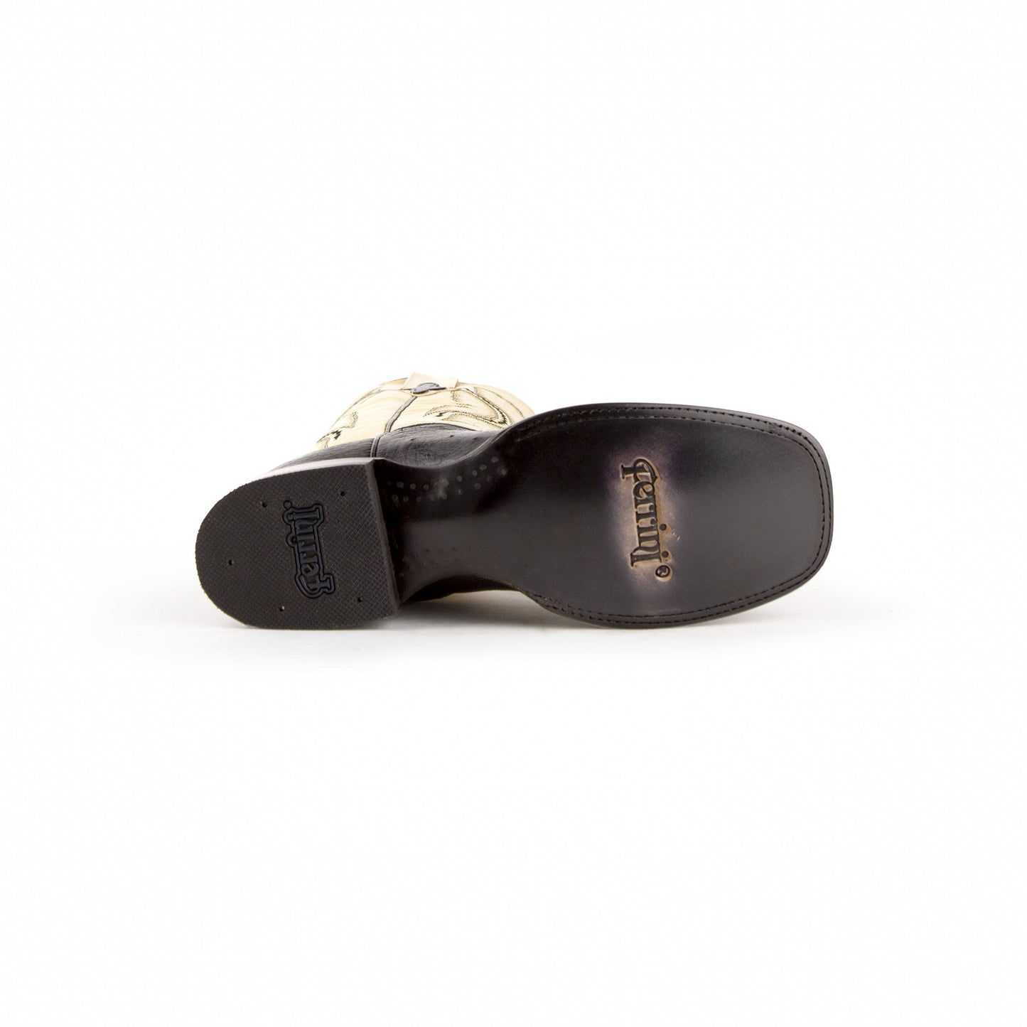 Mens Ferrini Square Toe Smooth Ostrich Cowboy Boot in Black & Saddle