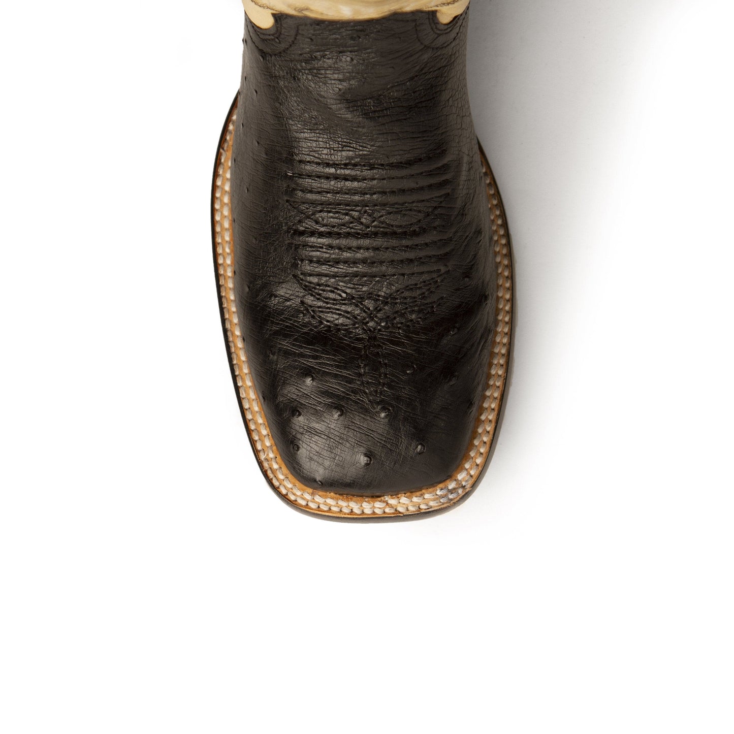 Mens Ferrini Square Toe Smooth Ostrich Cowboy Boot in Black & Saddle