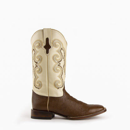Mens Ferrini Square Toe Smooth Ostrich Cowboy Boot in Kango Tabac & Pearl