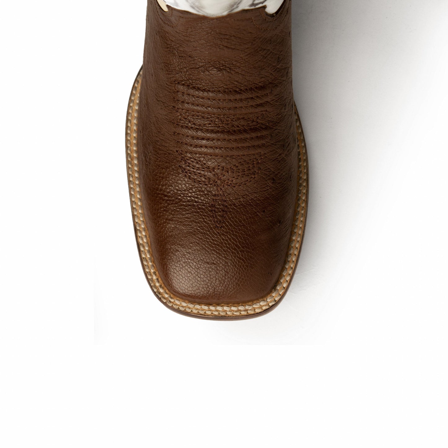 Mens Ferrini Square Toe Smooth Ostrich Cowboy Boot in Kango Tabac & Pearl