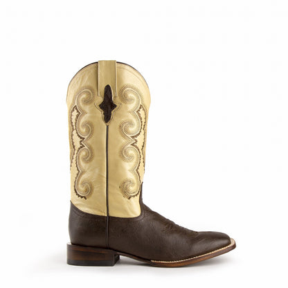 Mens Ferrini Square Toe Smooth Ostrich Cowboy Boot in Brown