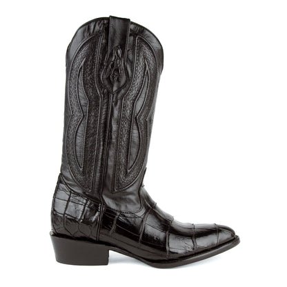 Mens Ferrini R-Toe Alligator Belly Cowboy Boot in Black