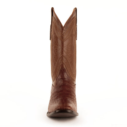 Mens Ferrini Alligator Belly Narrow Square Toe Cowboy Boot in Cognac