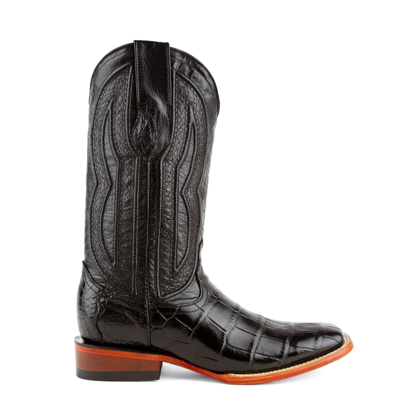 Mens Ferrini Alligator Belly Square Toe Cowboy Boot in Black