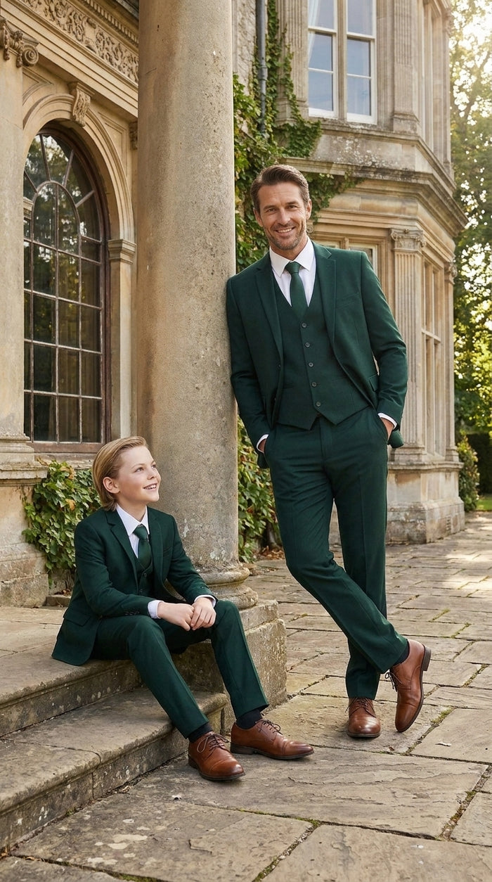 Dad & Son Matching Dark Green 3-Piece Suits – Father and Son Wedding Formal Suits