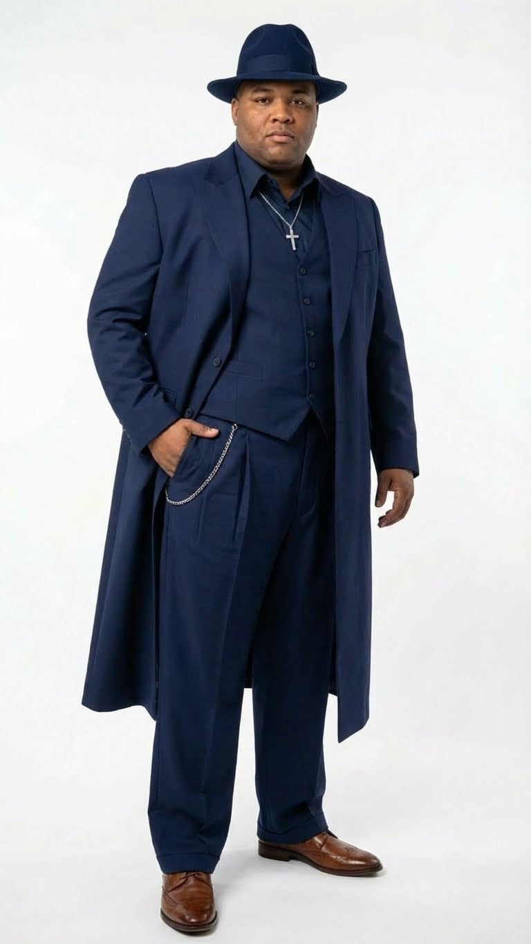 Men’s Navy Blue 1920s Zoot Suit – Long Mafia Gangster Three-Piece Vintage Costume Set Zuit Pachuco Style