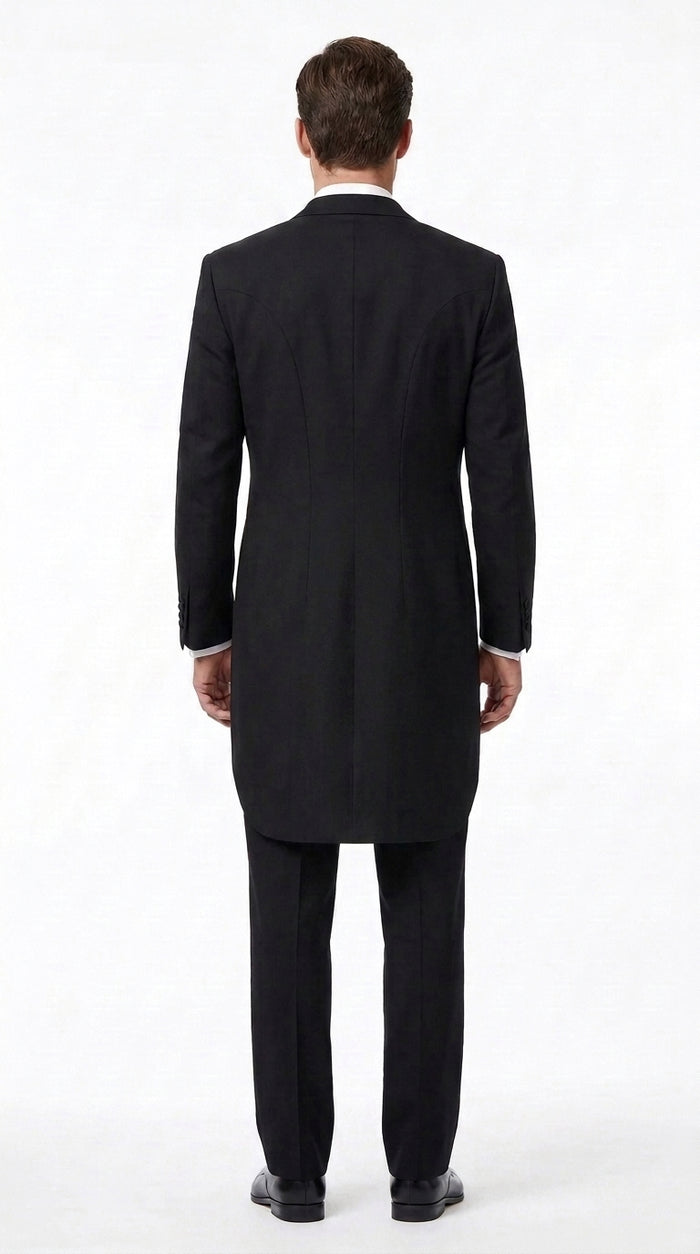 Men’s Black Victorian Tailcoat Tuxedo – 1800s 19th Century Edwardian Peak Lapel Formal Suit