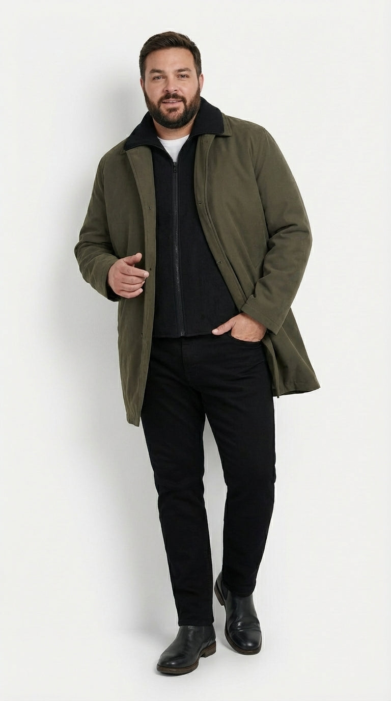 Mens Olive Brown Trench Coat Raincoat – Classic Water Resistant Long Coat with Zip and Button Closure for Business, Travel and Everyday Outerwear