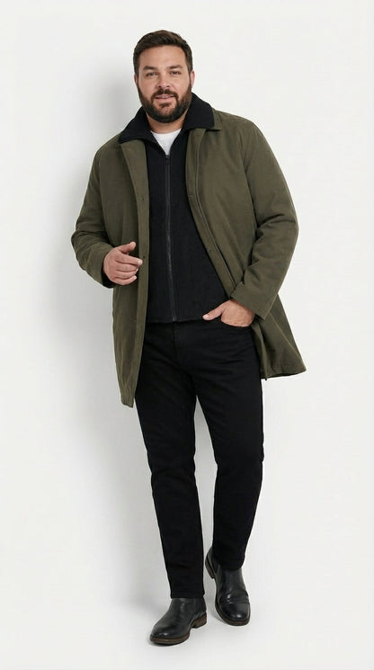 Mens Olive Brown Trench Coat Raincoat – Classic Water Resistant Long Coat with Zip and Button Closure for Business, Travel and Everyday Outerwear