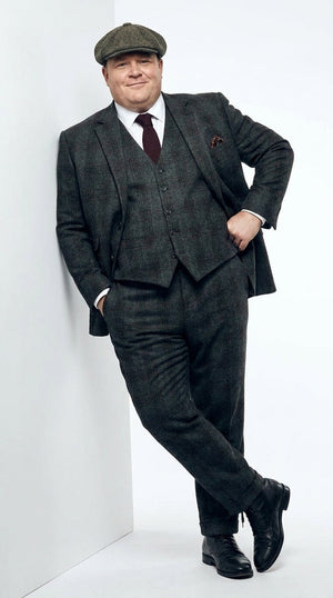 Men's Thomas Shelby Dark Grey Plaid 3-Piece Suit – Peaky Blinders 1920s Vintage Tweed-Style Wedding Suit with Matching Vest & Pants