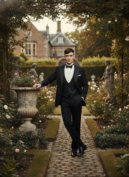 Men’s Black Peaky Blinders Style Three-Piece Tuxedo Suit – Classic Formal Suit with Blazer and Waistcoat Peak Lapel 1920s Style